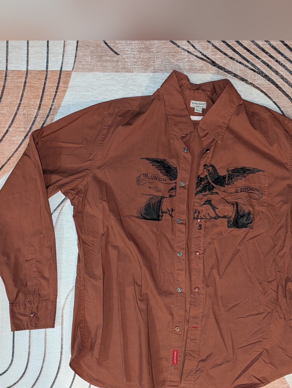 Guess Vintage 2000s Brown W/Eagle "In Union is Strength", Men's 2XL